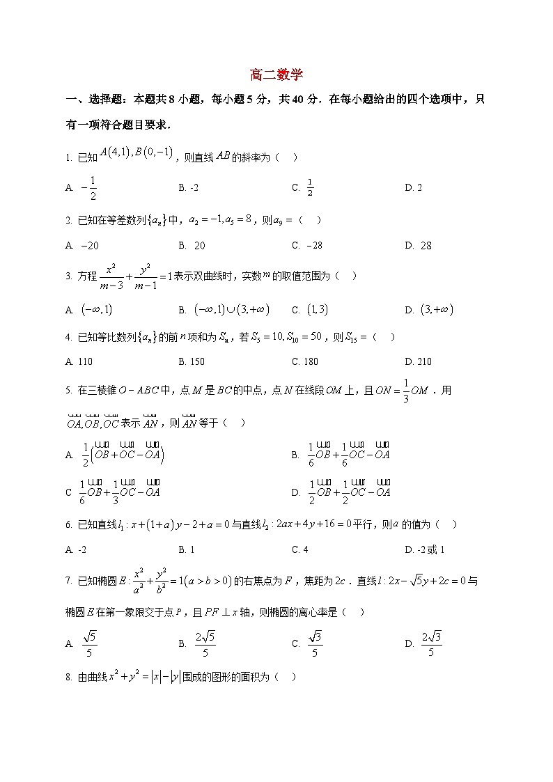 2025-2026学年南宁市上册期末质量检测高二数学试卷（空白卷）第1页