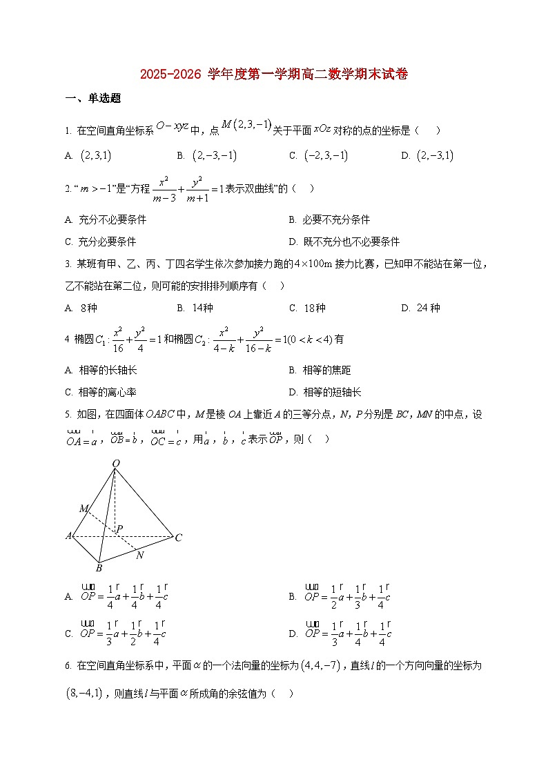 2025-2026学年内蒙古自治区呼和浩特市土默特左旗民族中学高二上册期末考试数学试卷（空白卷）第1页