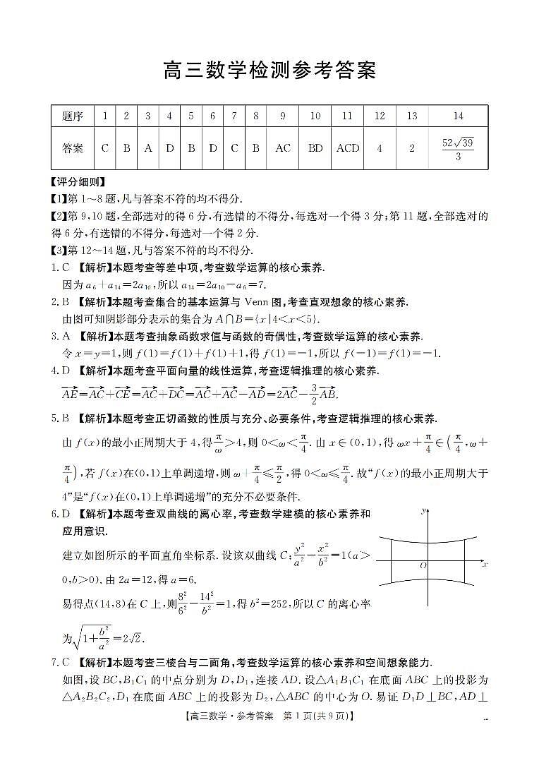 四川省2026届高三下学期3月联考（26-157C）数学答案第1页