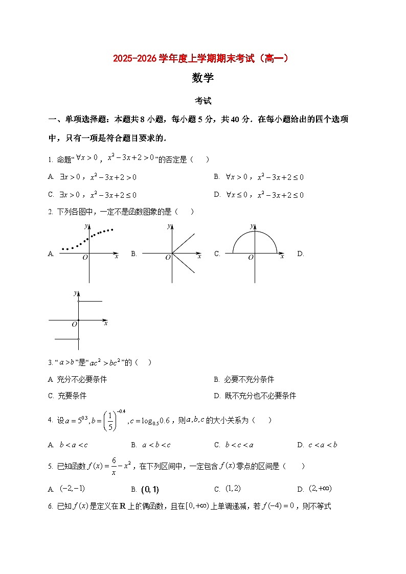 2025_2026学年辽宁省鞍山市鞍山市部分高中高高一上册1月期末考试数学试卷（原卷）第1页