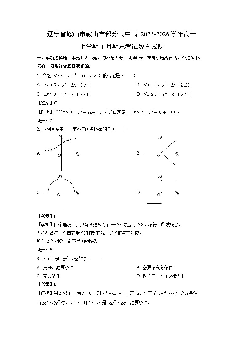 【数学】辽宁省鞍山市部分高中2025-2026学年高一上学期1月期末考试试题（解析版）第1页