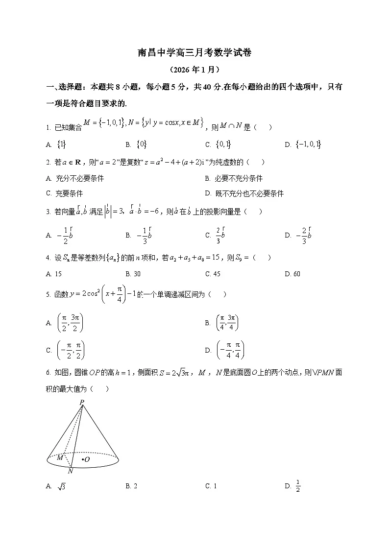 2025-2026学年南昌中学高三上册1月月考数学试卷（空白卷）第1页