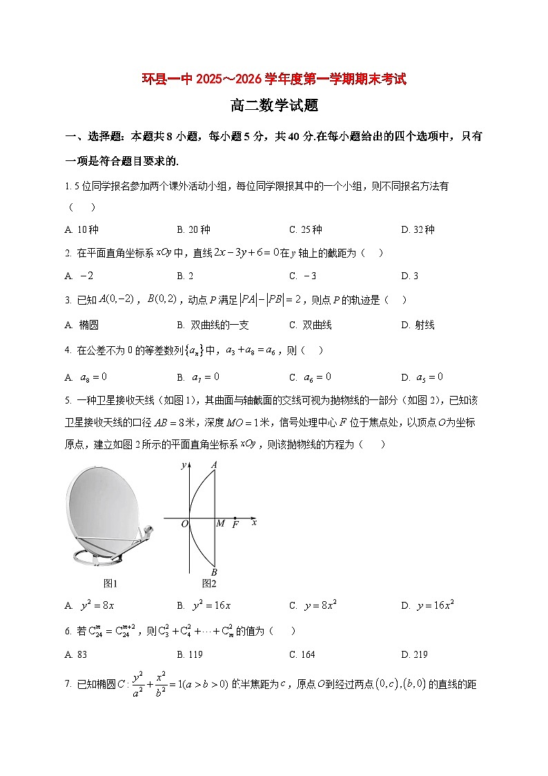 2025~2026学年甘肃省庆阳市环县第一中学高二上册期末考试数学试卷（原卷）第1页