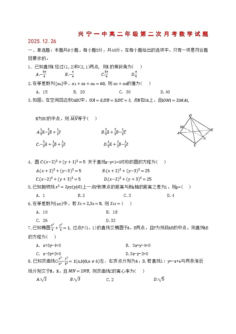 2025~2026学年广东省兴宁市第一中学高二上册12月月考数学试卷（原卷）第1页