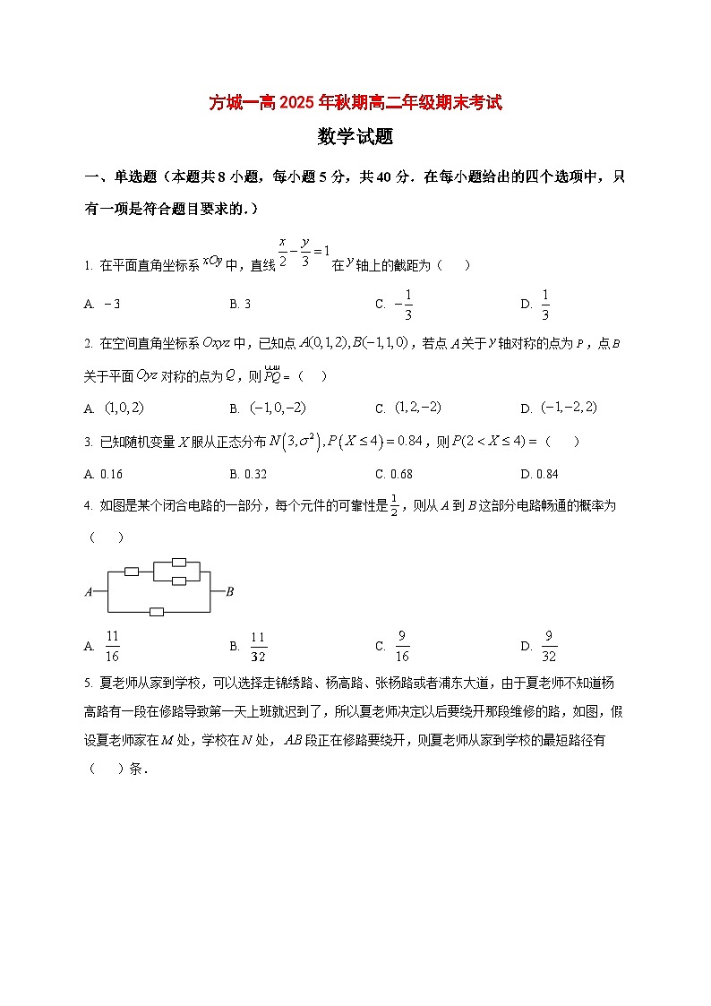 2025~2026学年河南省南阳市方城县第一高级中学高二上册1月期末数学试卷（原卷）第1页