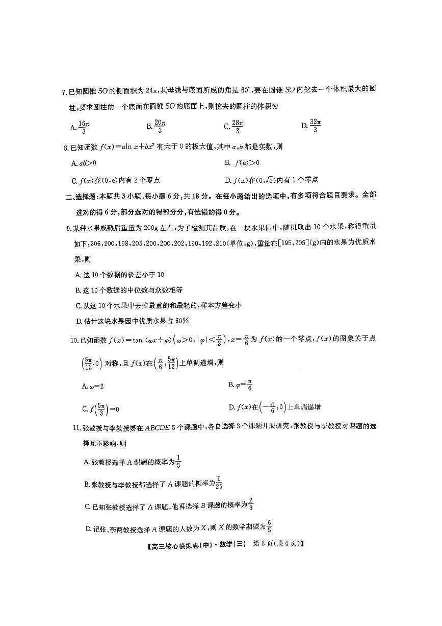2025~2026学年下学期高三高考核心模拟卷（中）数学+答案第2页