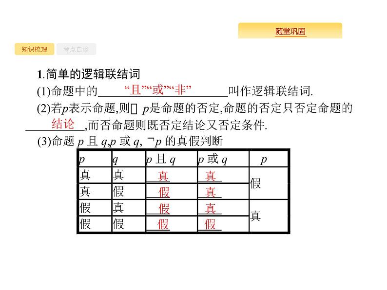 2020版高考数学北师大版（理）一轮复习课件：1.4 简单的逻辑联结词、全称量词与存在量词02