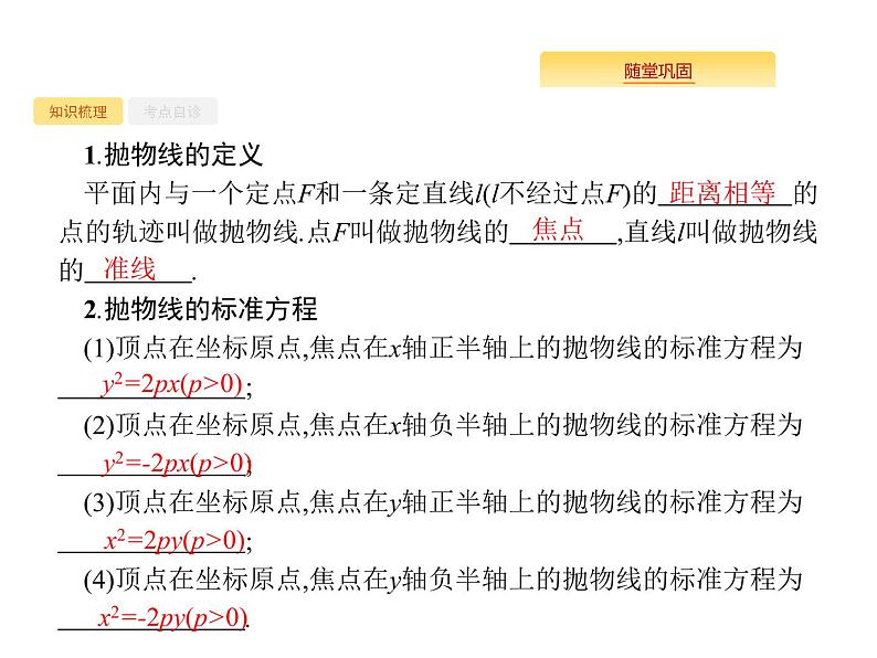 2020版高考数学北师大版（理）一轮复习课件：9.7 抛物线第2页