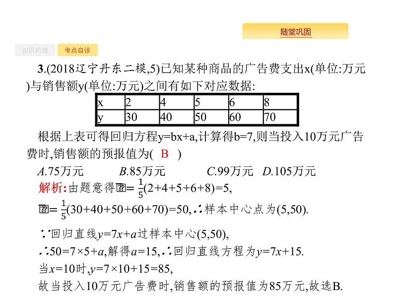 2020版高考数学北师大版（理）一轮复习课件：10.4 相关性、最小二乘估计与统计案例08
