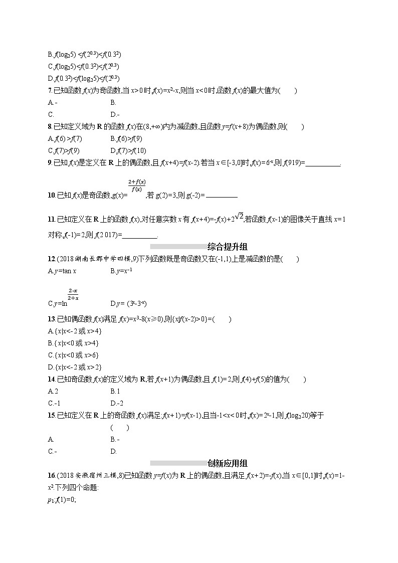 2020版高考数学北师大版（理）一轮复习课时规范练7　函数的奇偶性与周期性第2页