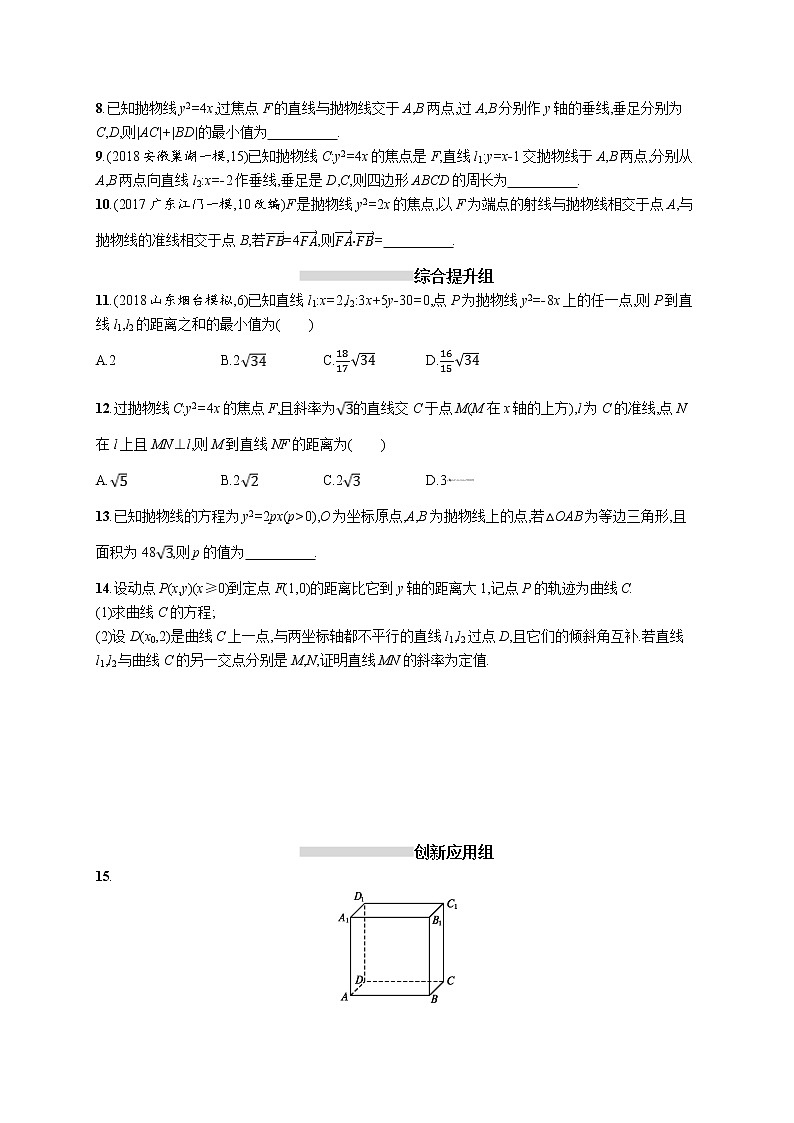2020版高考数学北师大版（理）一轮复习课时规范练50　抛物线02