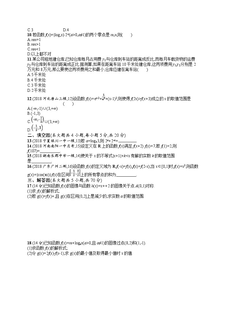 2020北师大版高考数学（文）一轮复习单元检测卷：第二章 函数02