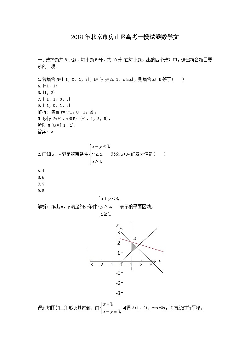 2018年北京市房山区高考一模试卷数学文01