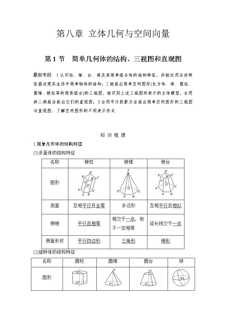 北师大版版数学（理）高考一轮复习讲义：第八章 第1节 简单几何体的结构、三视图和直观图01