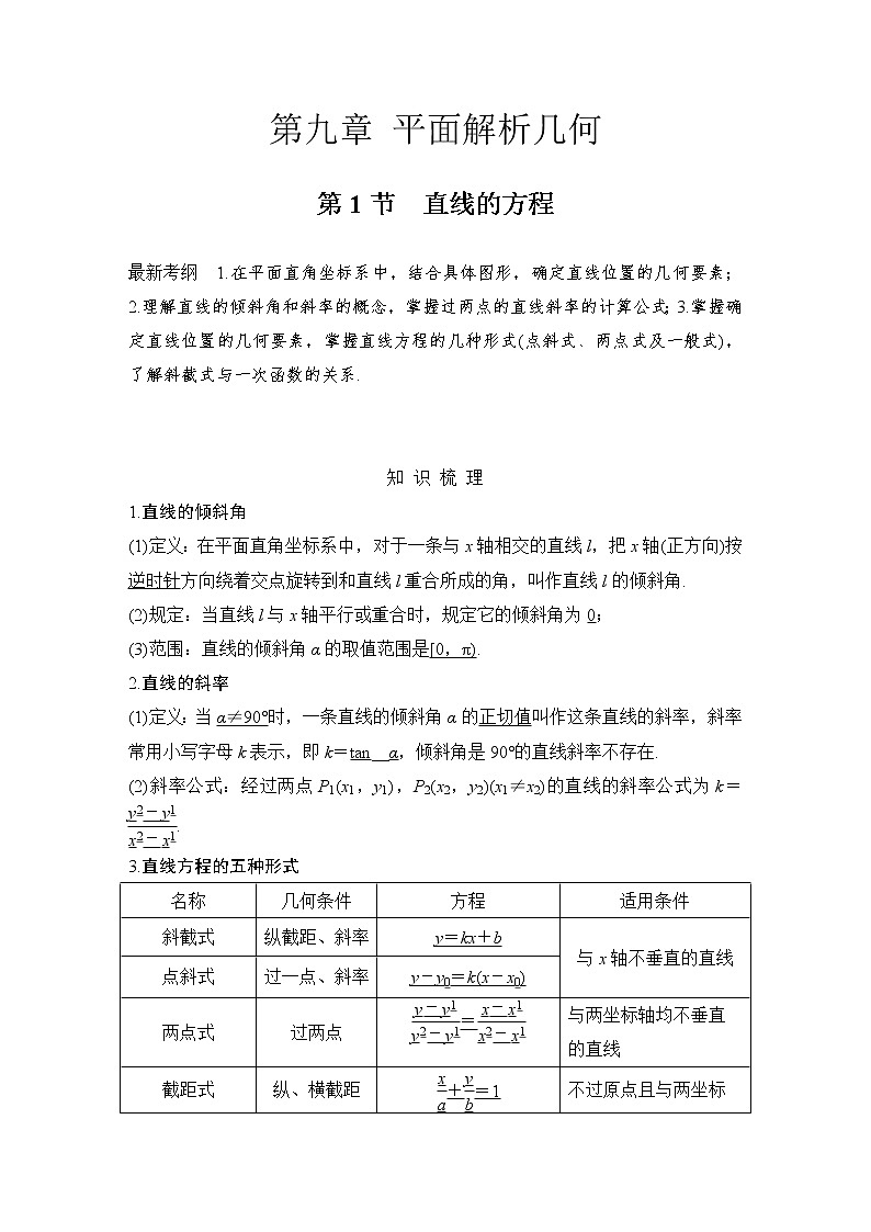 北师大版版数学（理）高考一轮复习讲义：第九章 第1节 直线的方程01