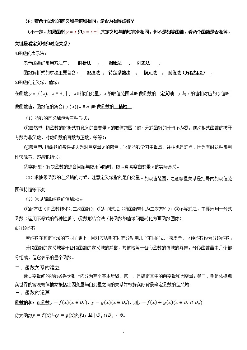 3.1 函数的概念和运算 学案及练习—学生版第2页