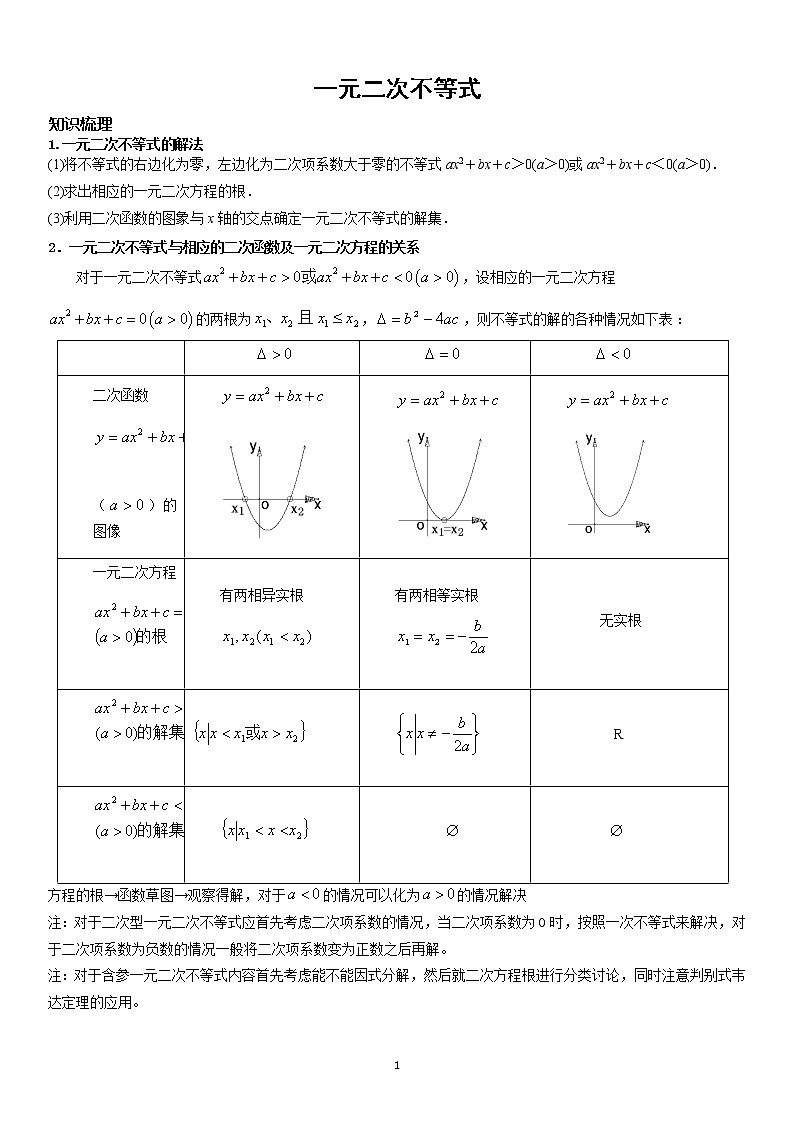 2.2 一元二次不等式 学案—教师版01