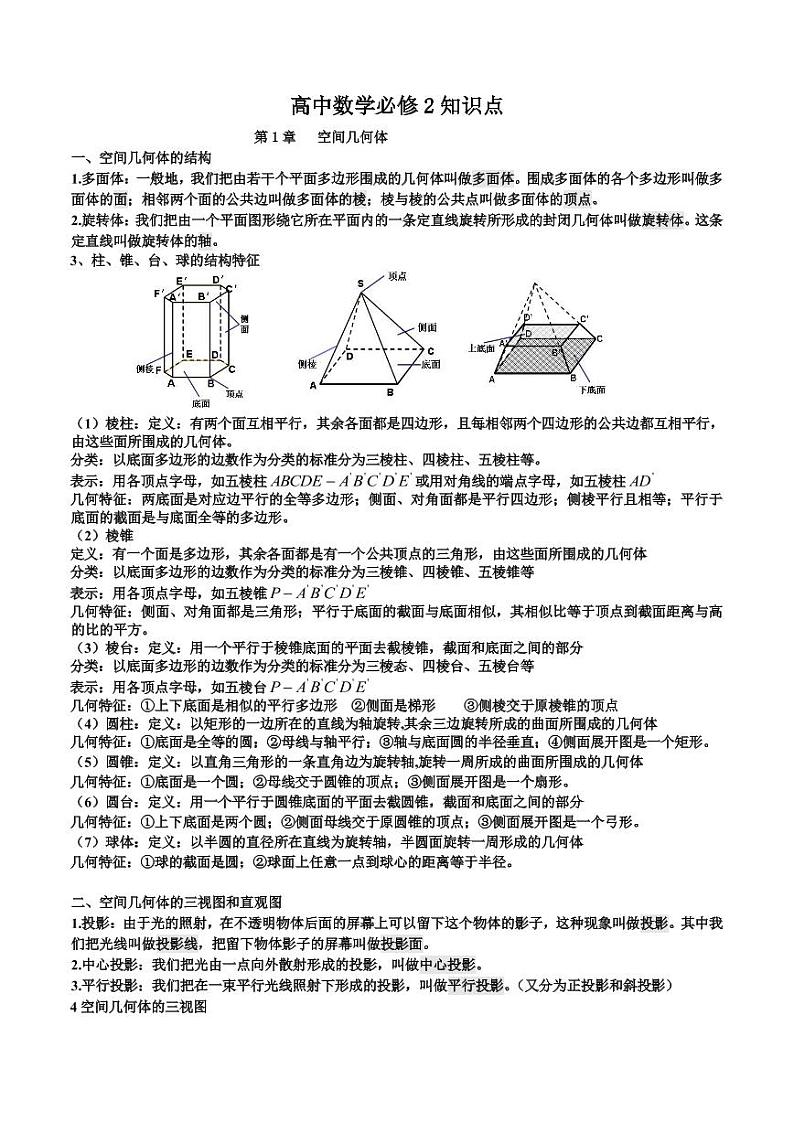 高中数学必修2知识点清单01