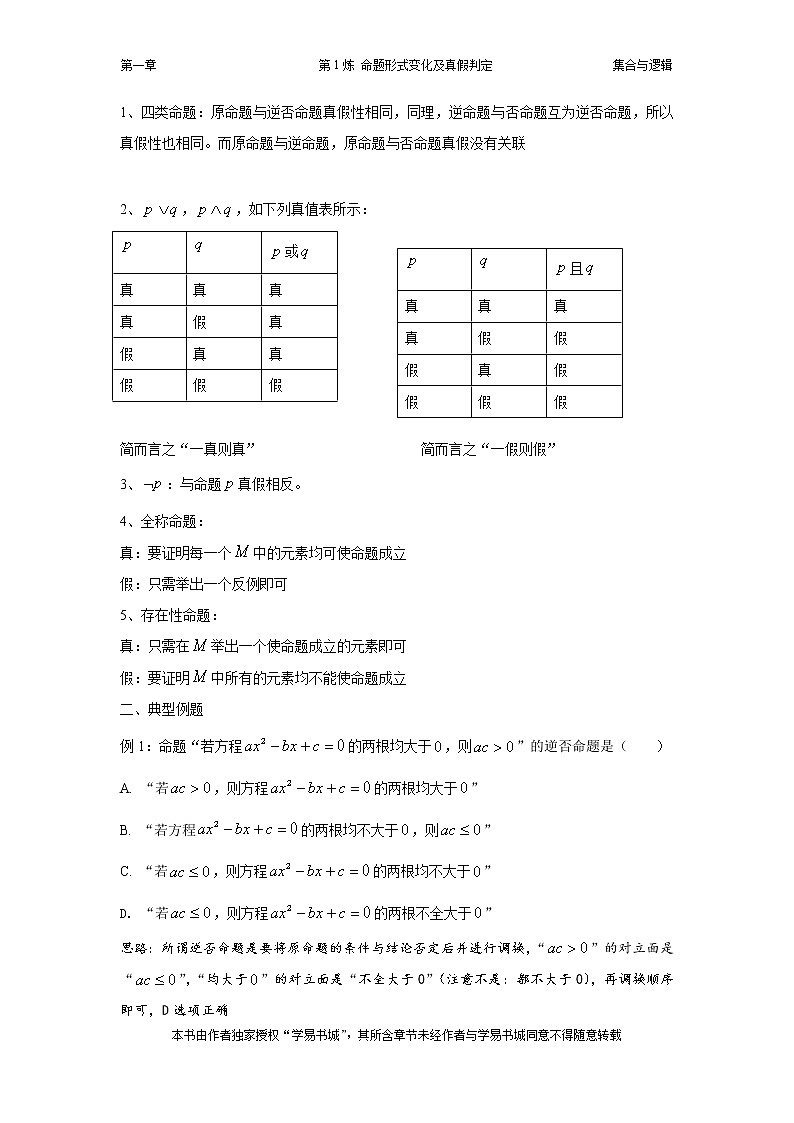 千题百炼——高考数学100个热点问题（一）：第1炼 命题形式变化及真假判定02