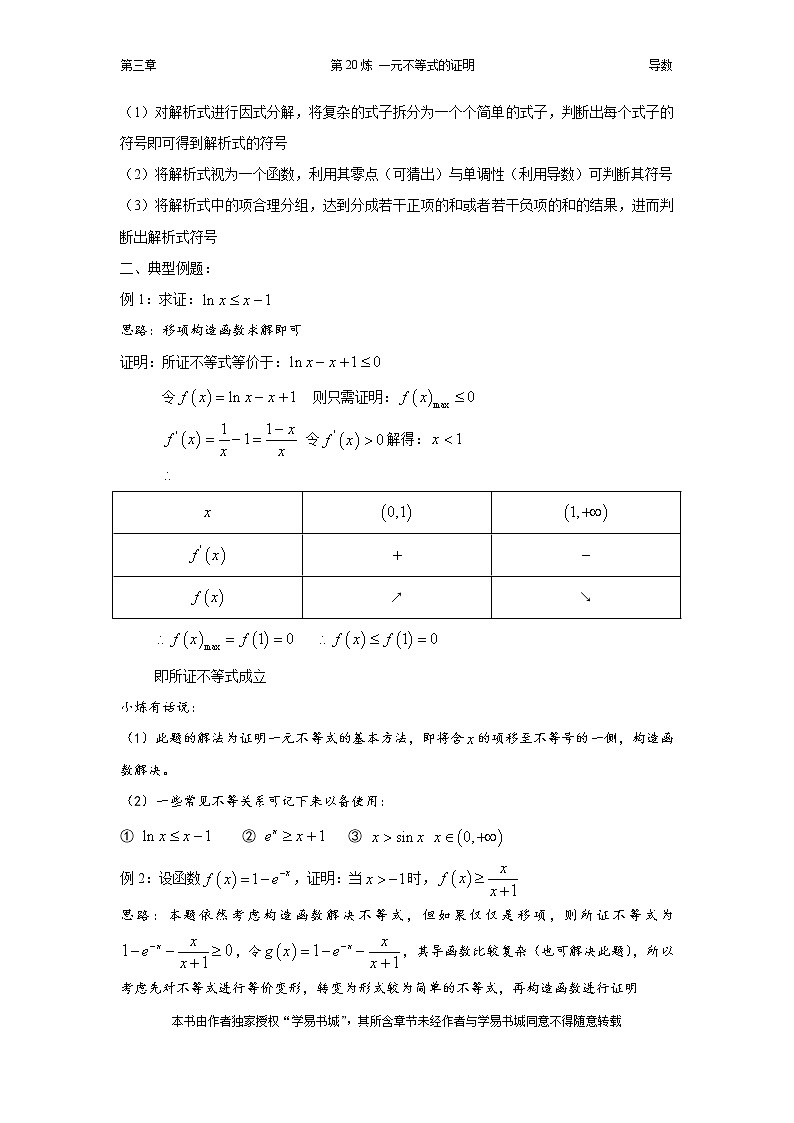 千题百炼——高考数学100个热点问题（一）：第20炼 一元不等式的证明02