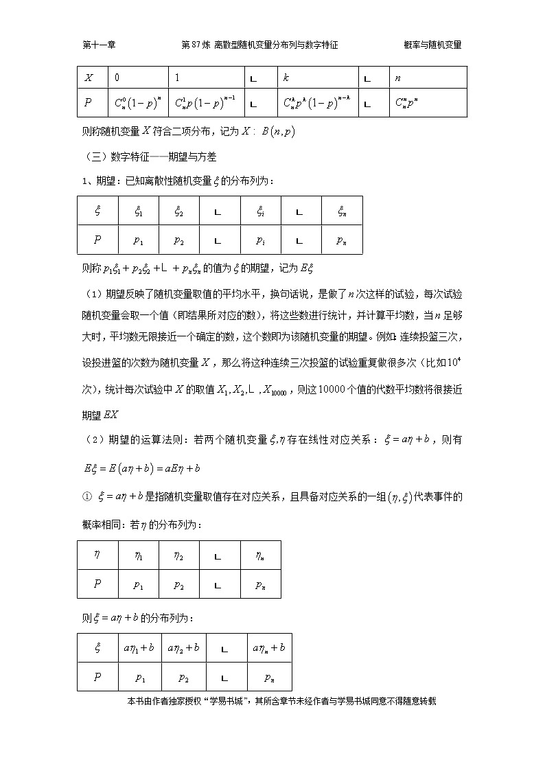 千题百炼——高中数学100个热点问题（三）：第87炼 离散型随机变量分布列与数字特征03
