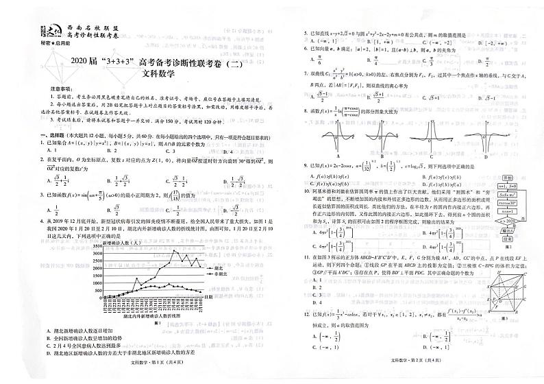 西南名校联盟2020届3+3+3高考备考诊断性联考卷文数01