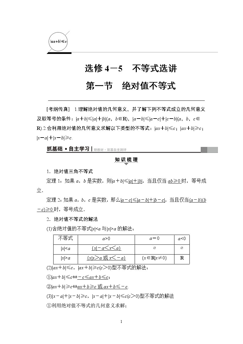 1.2021届高考数学（文）大一轮复习（课件 教师用书 课时分层训练）_选修4-5　不等式选讲 （6份打包）01