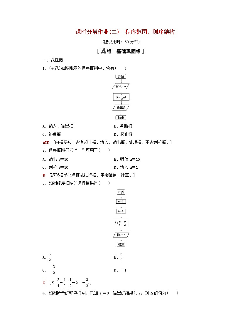 2020_2021学年高中数学课时分层作业2程序框图顺序结构新人教A版必修1 练习01