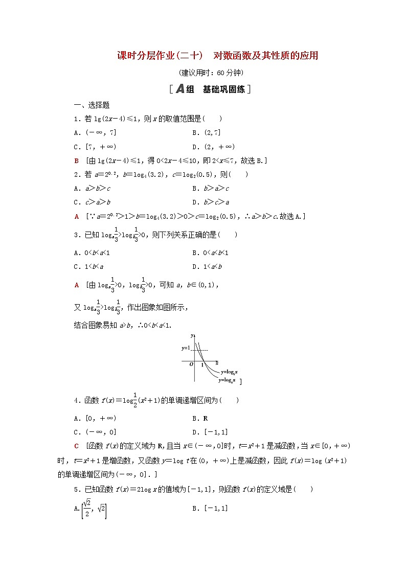 2020_2021学年高中数学课时分层作业20对数函数及其性质的应用新人教A版必修1 练习01