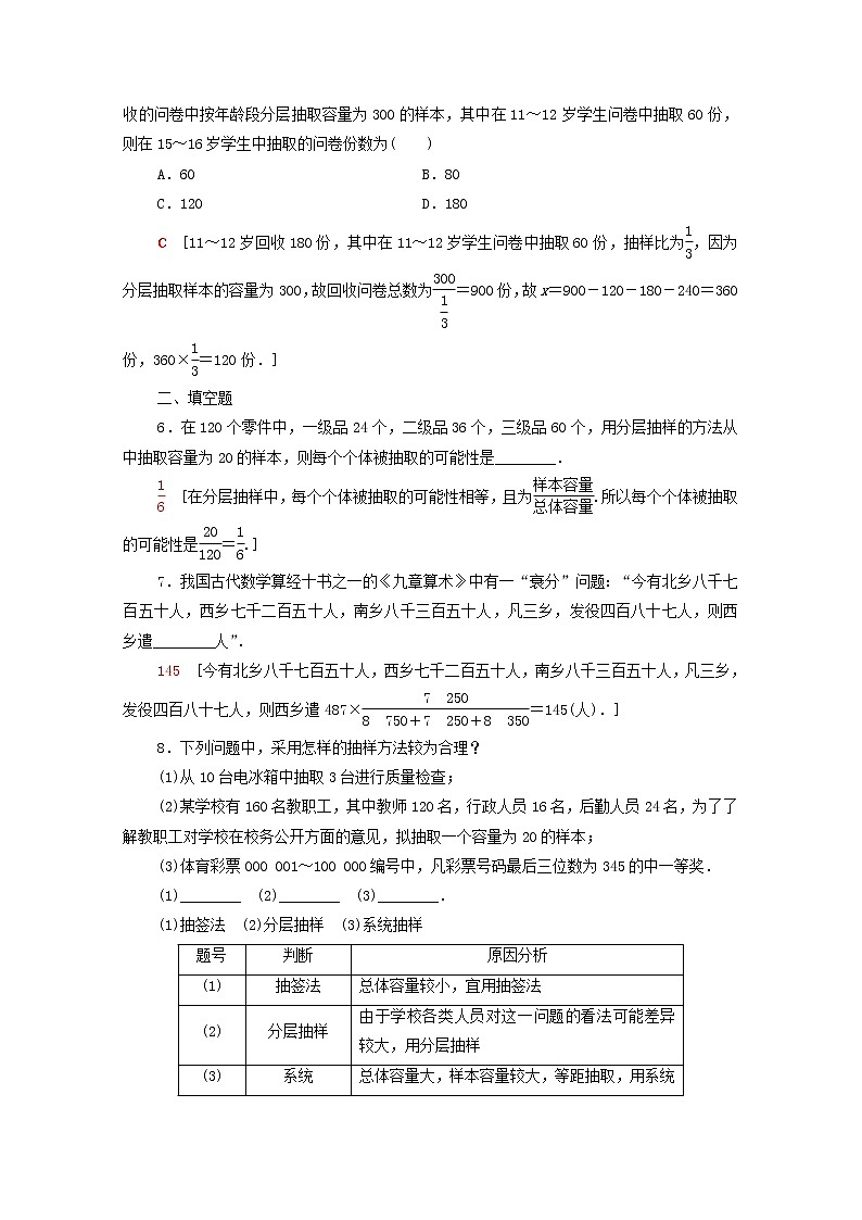 2020_2021学年高中数学课时分层作业11分层抽样新人教A版必修3 练习02