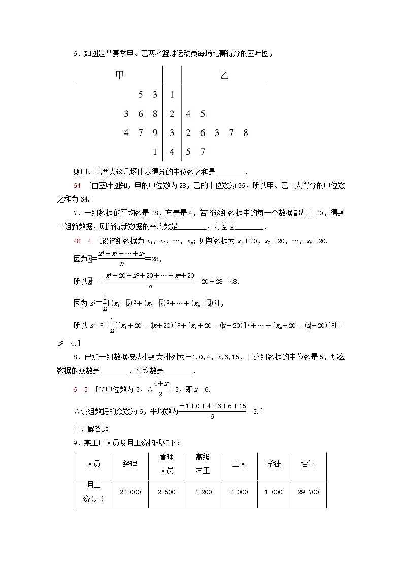 2020_2021学年高中数学课时分层作业13用样本的数字特征估计总体的数字特征新人教A版必修3 练习03
