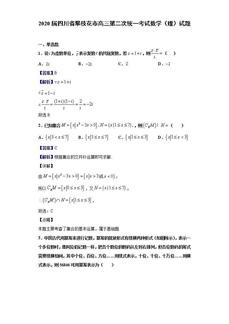 2020届四川省攀枝花市高三第二次统一考试数学（理）试题（解析版）01