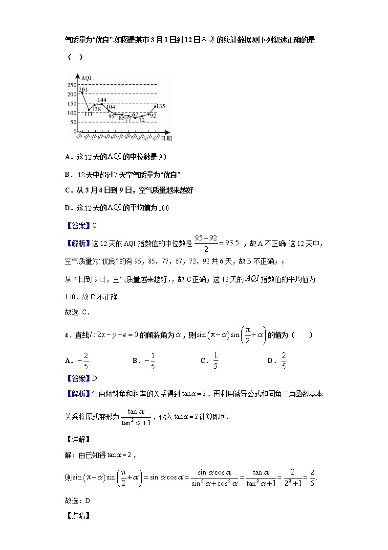 2020届山东济宁市兖州区高三网络模拟考试数学试题（解析版）02