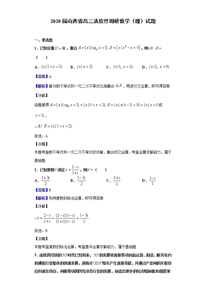 2020届山西省高三适应性调研数学（理）试题（解析版）01