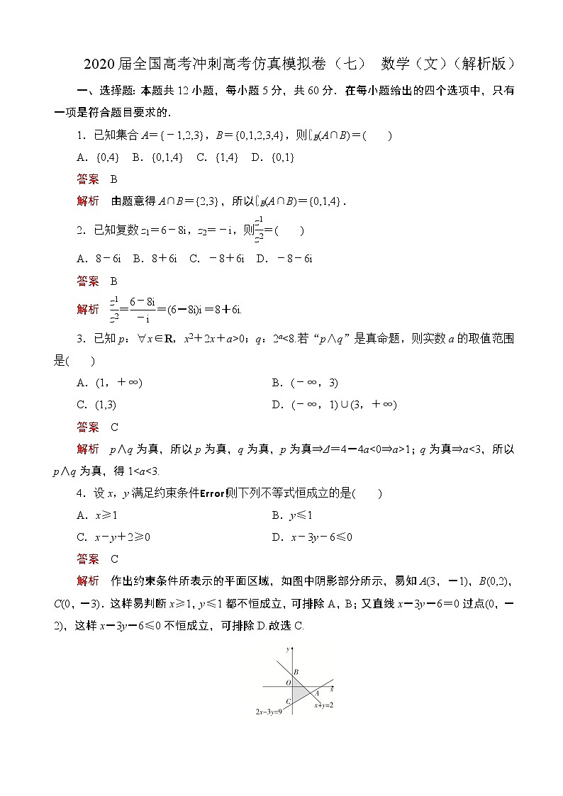 2020届全国高考冲刺高考仿真模拟卷（七） 数学（文）（解析版）01