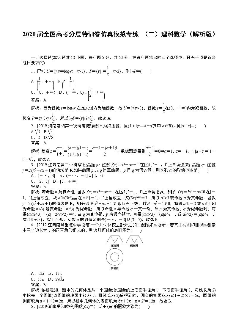 2020届全国高考分层特训卷仿真模拟专练 （二）理科数学（解析版）第1页