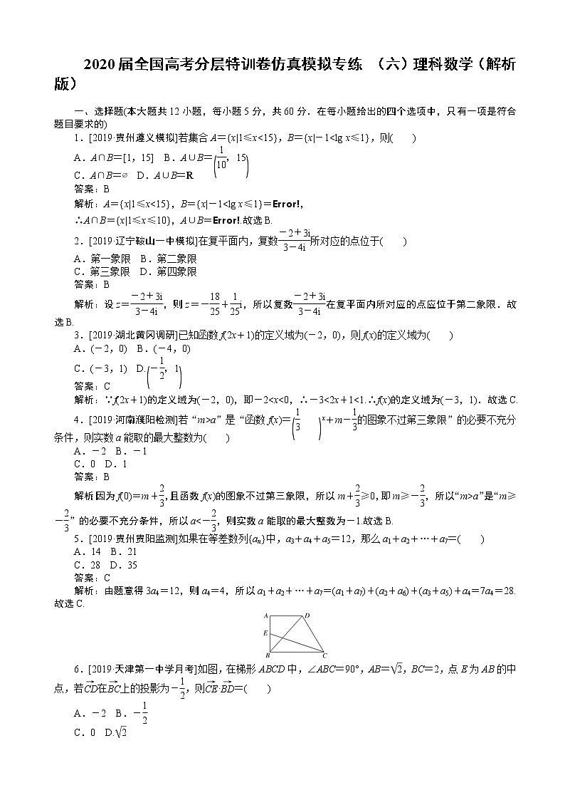 2020届全国高考分层特训卷仿真模拟专练 （六）理科数学（解析版）第1页