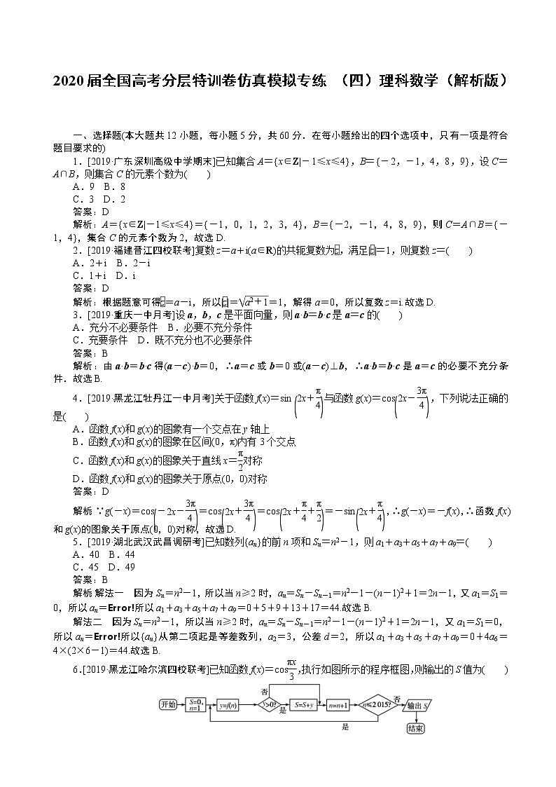 2020届全国高考分层特训卷仿真模拟专练 （四）理科数学（解析版）第1页
