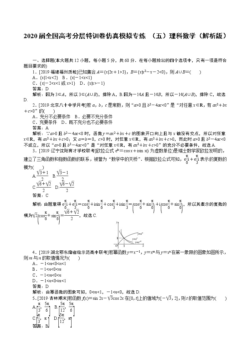 2020届全国高考分层特训卷仿真模拟专练 （五）理科数学（解析版）第1页