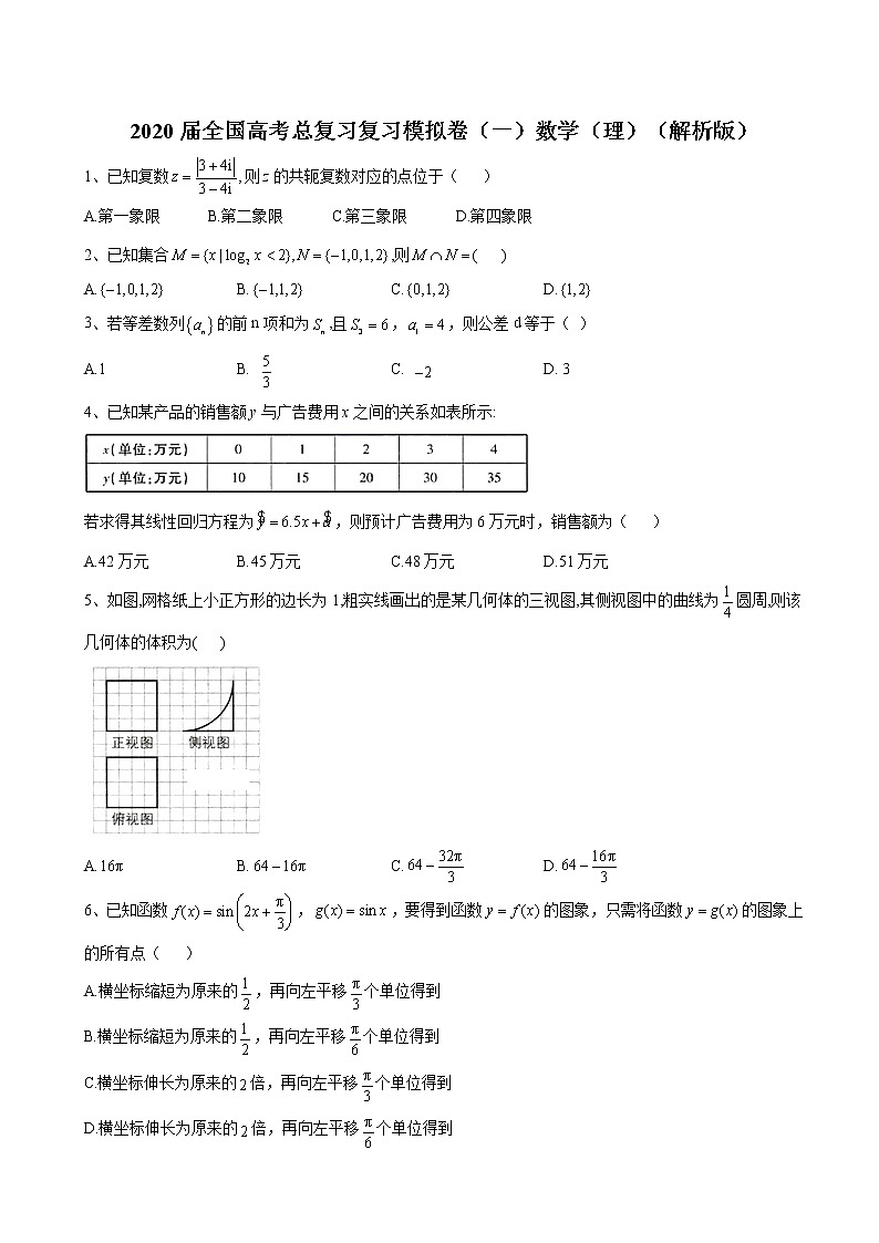 2020届全国高考总复习复习模拟卷（一）数学（理）（解析版）第1页