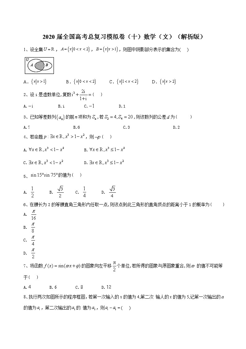 2020届全国高考总复习模拟卷（十）数学（文）（解析版）01