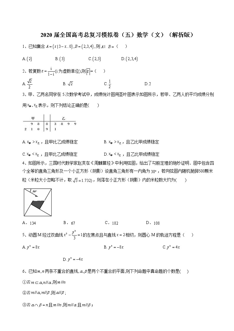 2020届全国高考总复习模拟卷（五）数学（文）（解析版）01