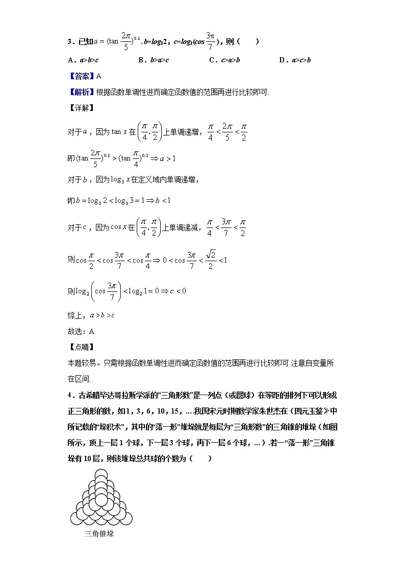 2020届河南省鹤壁市高级中学高三下学期线上第四次模拟数学（文）试题（解析版）02