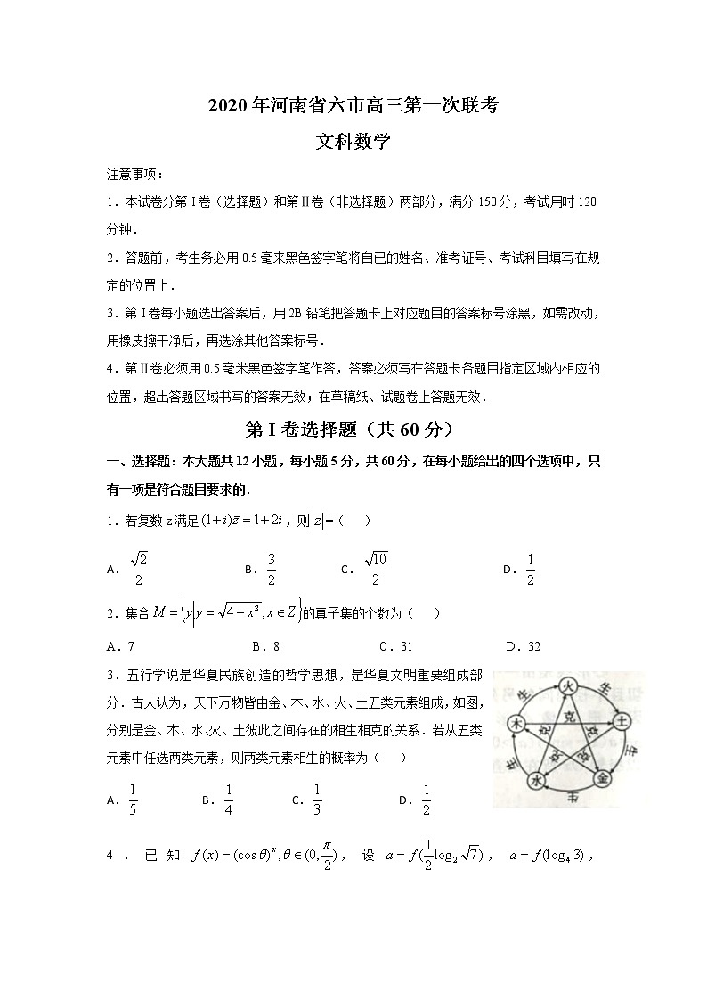 2020届河南省六市（南阳市、驻马店市、信阳市、漯河市、周口市、三门峡市）高三第一次模拟调研试题数学（文）试卷01