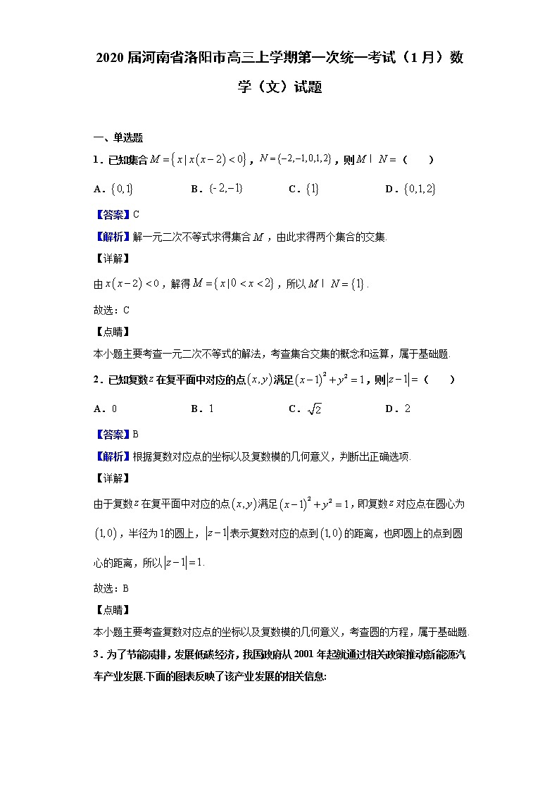 2020届河南省洛阳市高三上学期第一次统一考试（1月）数学（文）试题（解析版）01