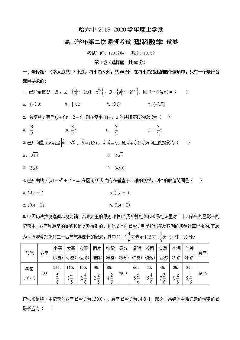 2020届黑龙江省哈尔滨市第六中学高三上学期第二次调研考试（10月）数学（理）试题01