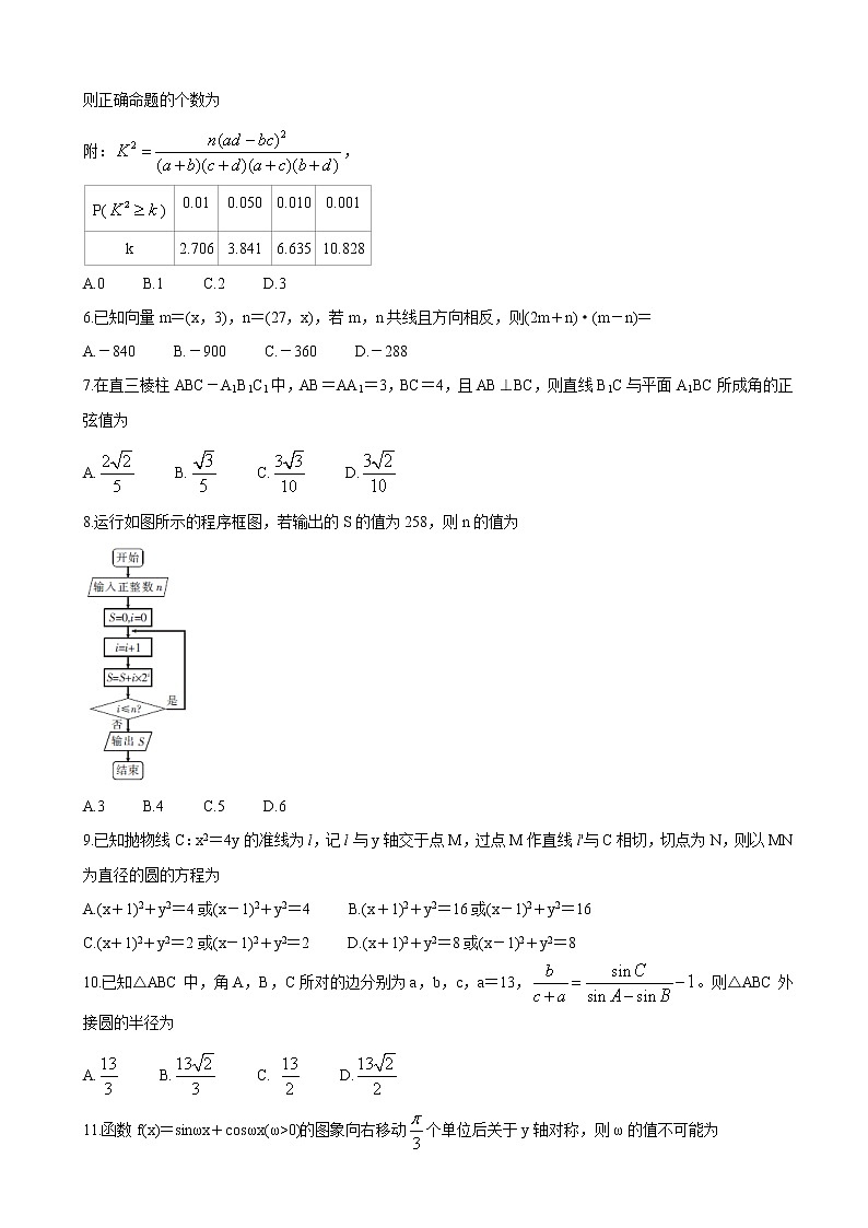2020届广东省深圳市高三上学期第二次教学质量检测 数学（文）02
