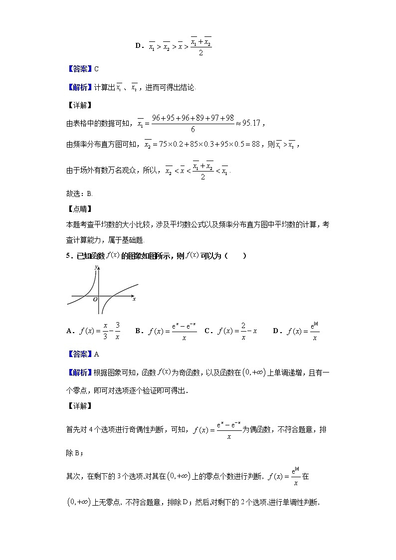 2020届河北省沧州市高三一模数学（理）试题（解析版）第3页