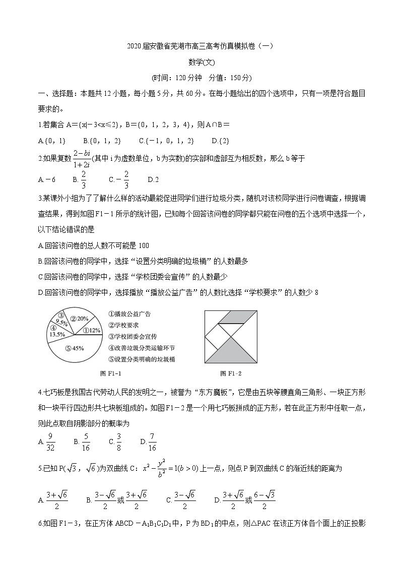 2020届安徽省芜湖市高三高考仿真模拟卷（一） 数学（文）第1页