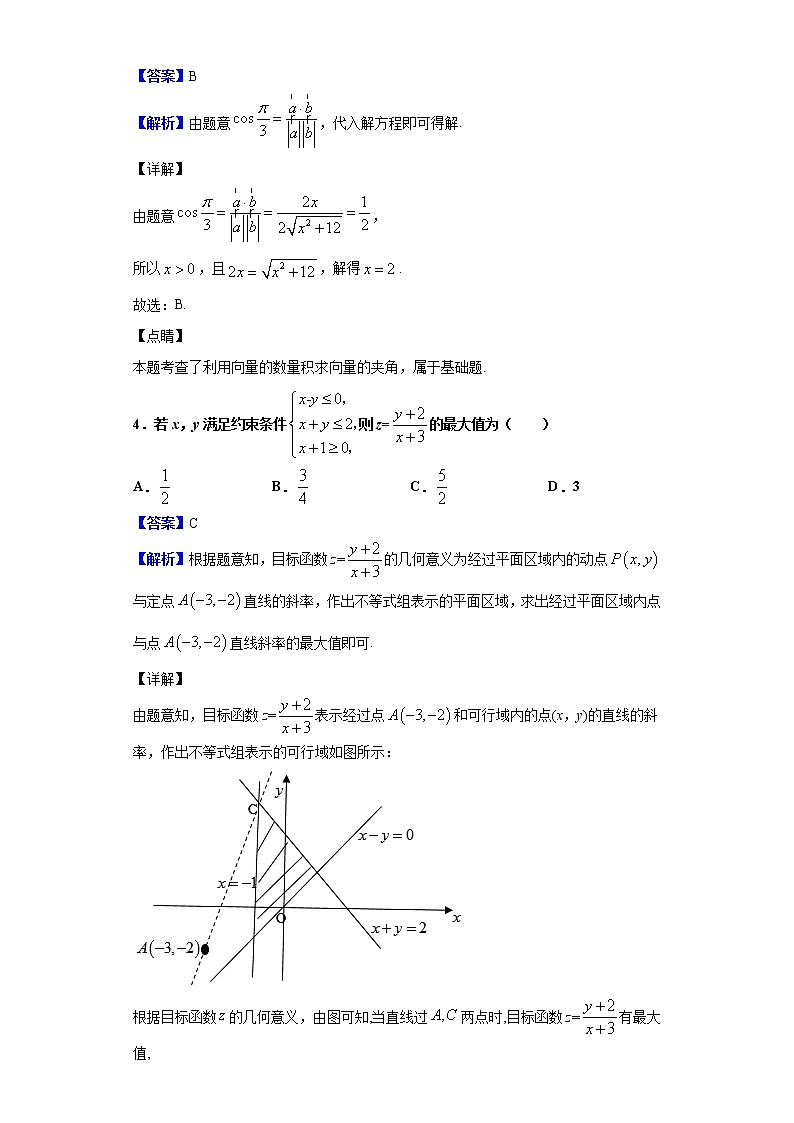 2020届福建连城县第一中学高三4月模拟考试数学（文）试题（解析版）02